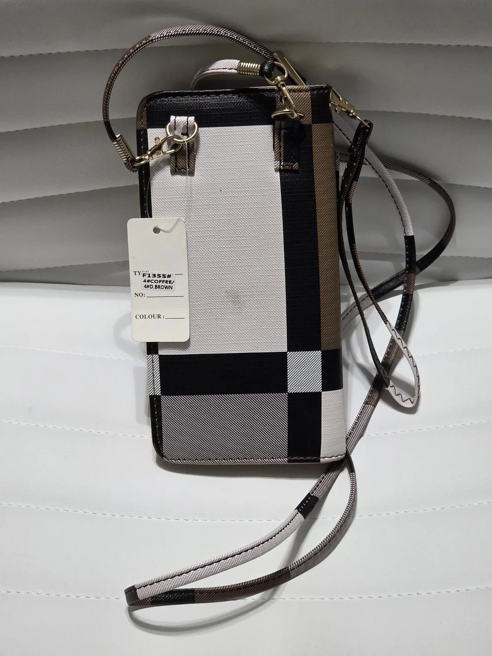 Color-Block Patchwork Crossbody Phone Bag Wallet Purse - Brown/Black
